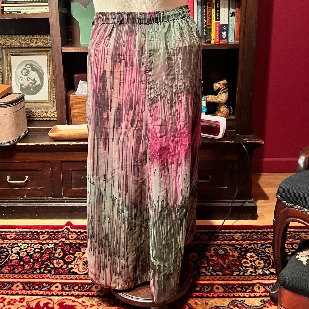 Vintage L Leeanne Original Hand Painted Silk Drip Maxi Skirt One Size View 5